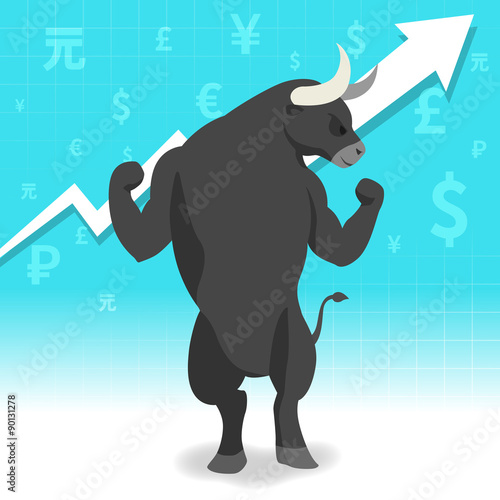 Bull market presents uptrend stock market concept in background