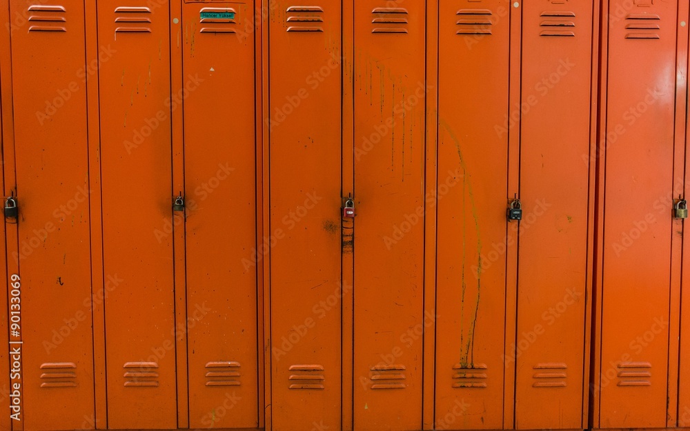 Lockers in a run down dressing room Lockers in a run down dressing room
