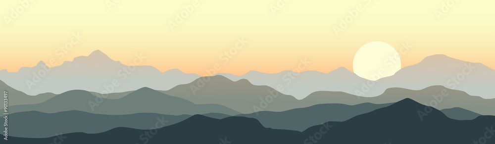 Beautiful sunset in the mountains. Vector landscape.