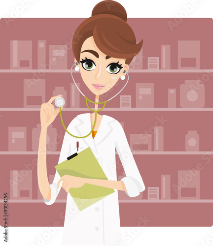 Farmacista/dottoressa con stetoscopio e camice