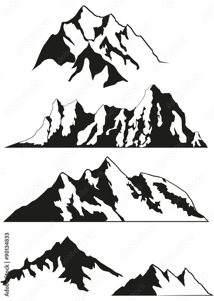 Silhouettes of the mountains. Set of vector icons.