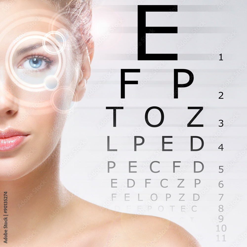 © Acronym - Close-up portrait of young and beautiful woman with the virtual