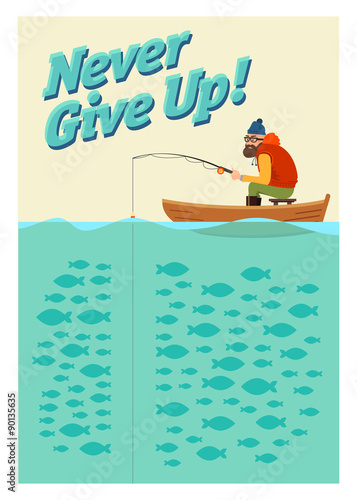 Fishing on the boat. Vector poster.