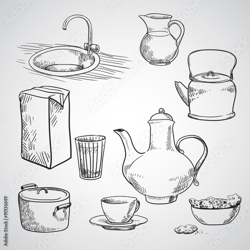 Set of dish sketches