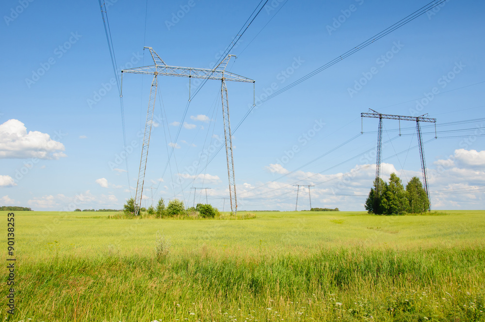 Power line in the country field Power line in the country field