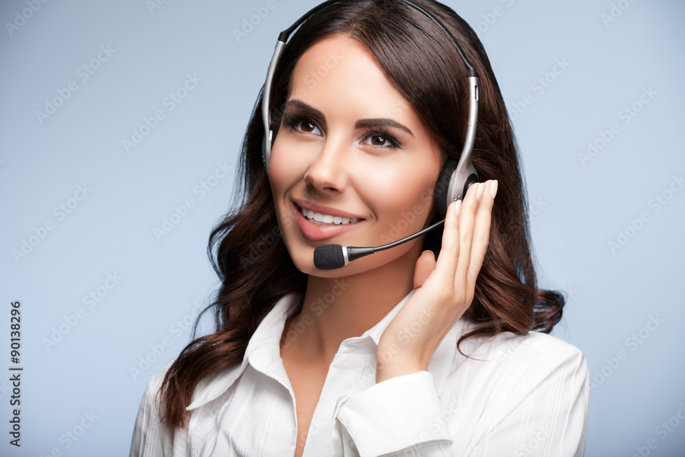 cheerful customer support female phone operator in headset cheerful customer support female phone operator in headset