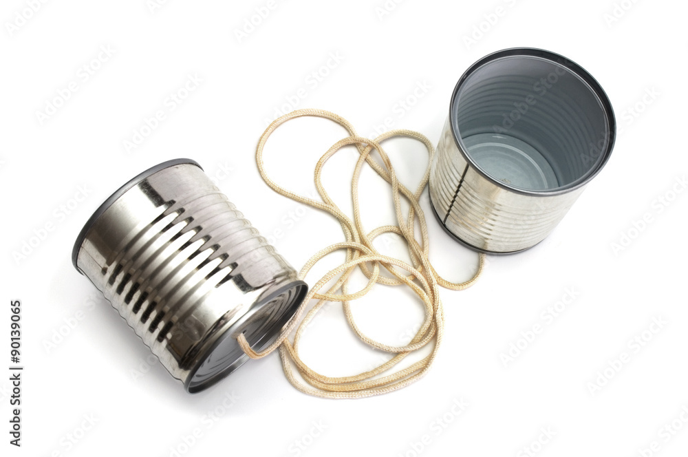 Tin can phone isolated on white background Tin can phone isolated on white background