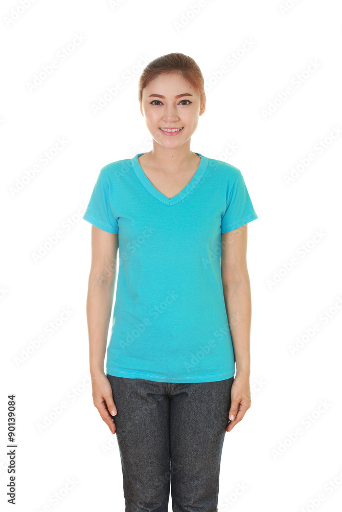 young beautiful female with blank t-shirt young beautiful female with blank t-shirt