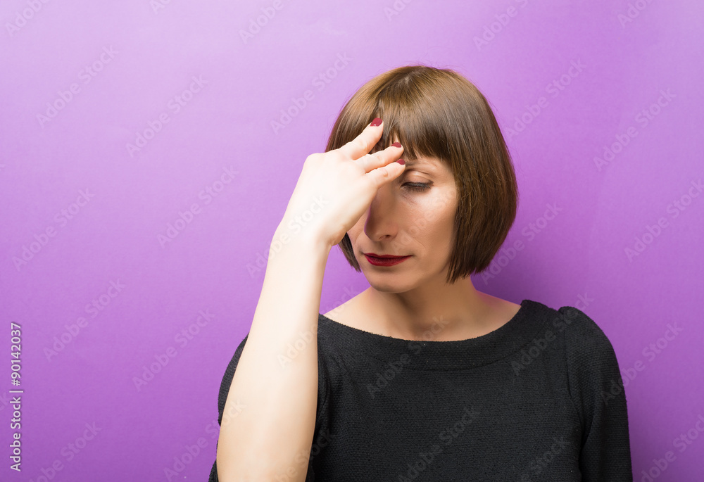 Fototapeta premium Woman hand on his head, depression