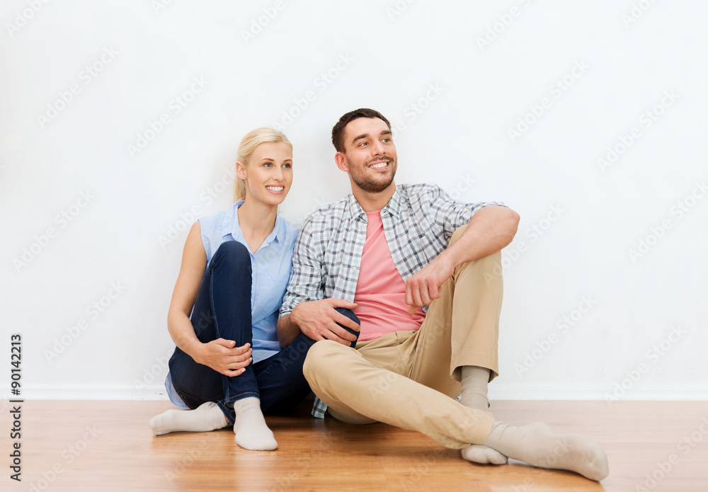 happy couple of man and woman to new home happy couple of man and woman to new home