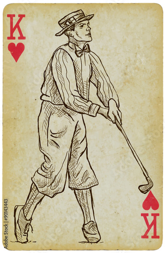 Playing Card, King - Vintage Golfer, an Man. Freehand drawing.