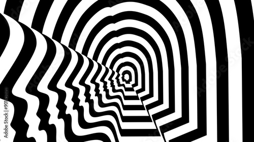 Concentric oncoming abstract symbol, woman profile - optical, visual illusion