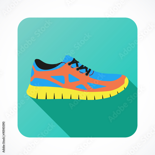 Shoes flat icon with bright colorful running sneakers. Vector