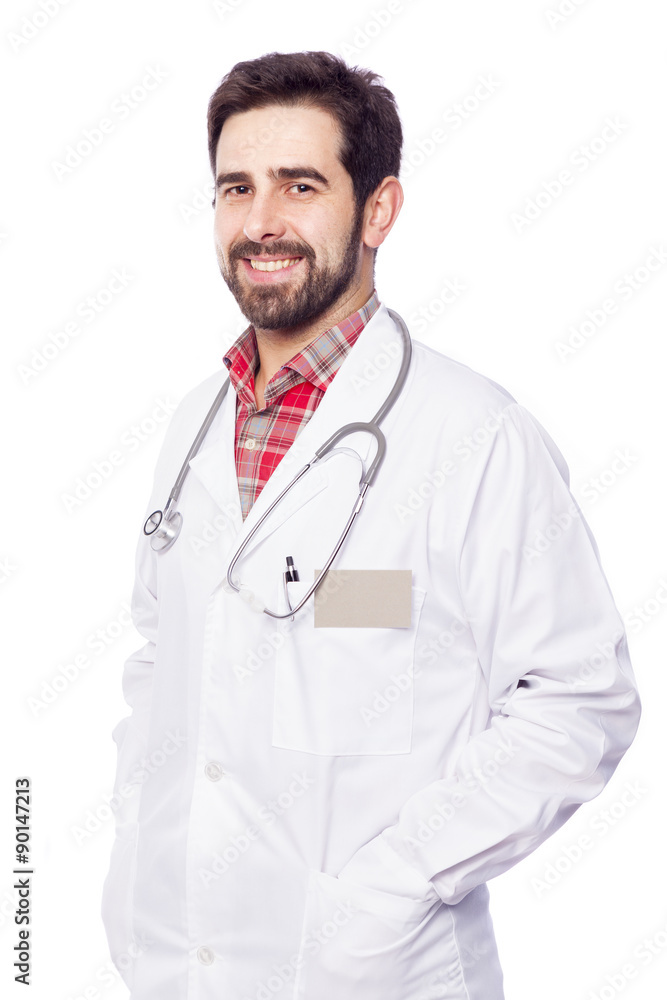 Portrait of a smiling male doctor, isolated on white background Portrait of a smiling male doctor, isolated on white background