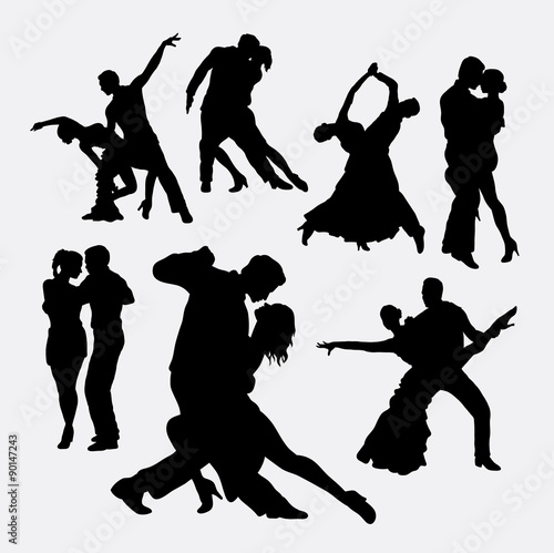 Tango couple dancer silhouettes