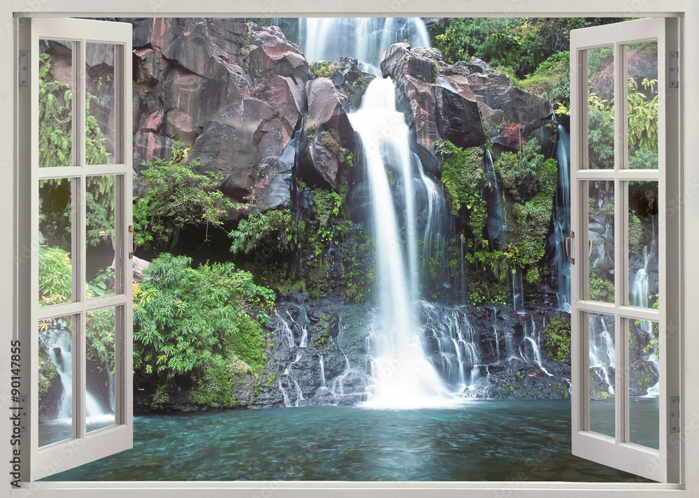 Fototapeta Otwórz okno widok na wodospad Cormoran, wyspa Reunion