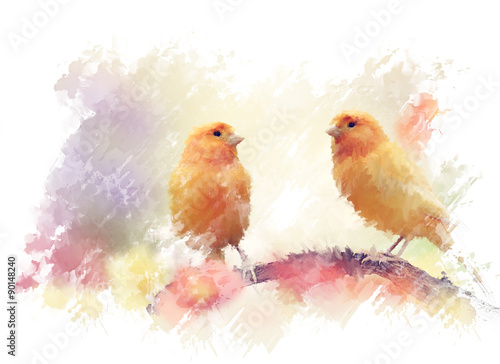 Fototapeta Yellow Birds Watercolor