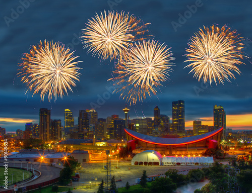 Spectacular Fireworks over Downtown Calgary, Canada
