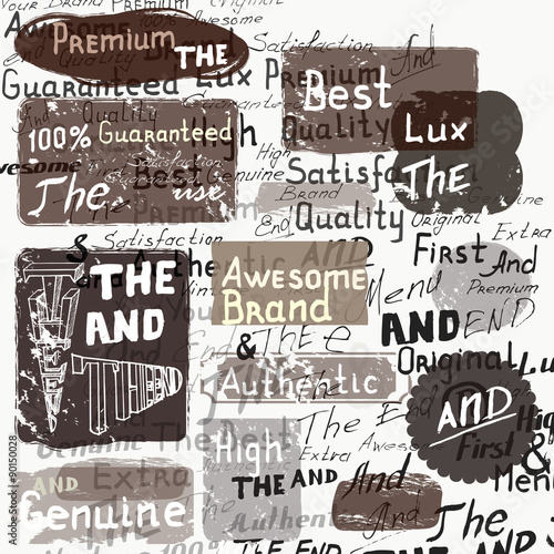 Set of vector grunge labels on a hand writhing background in vin