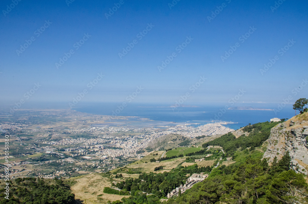 Trapani panoramic view from Erice, Sicilia, Italia