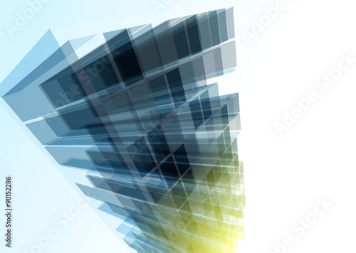 Modern blue glass wall of office building