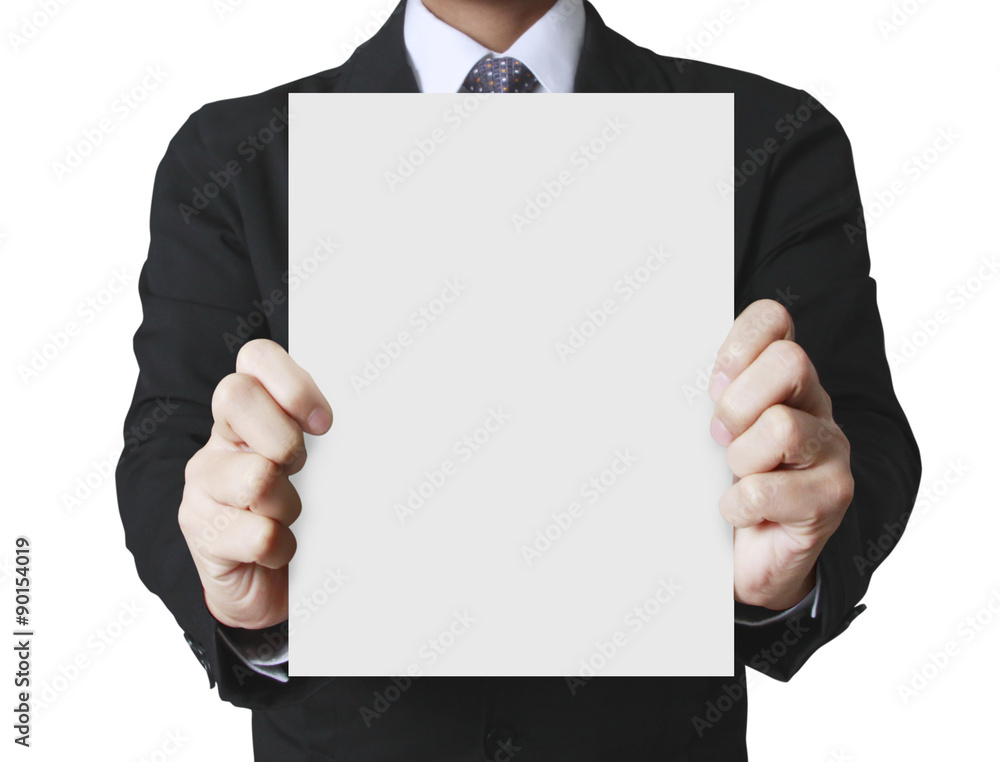 hand holding folded blank A4 hand holding folded blank A4