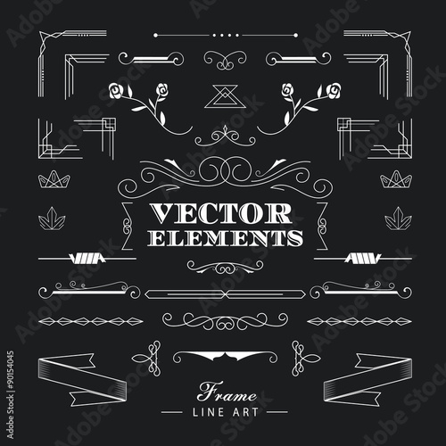 Set of vintage retro linear thin line art deco design elements g