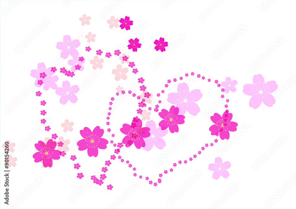cherry blossom flowers background,heart design,Vector illustraton