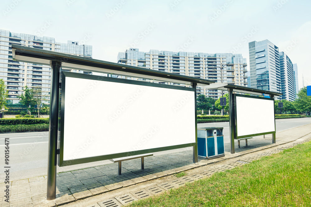 Blank billboard at the bus stop