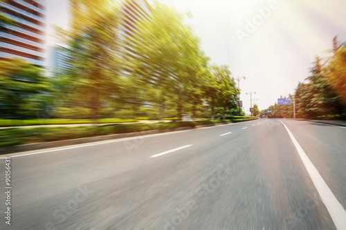motion blur of the road in the suburbs