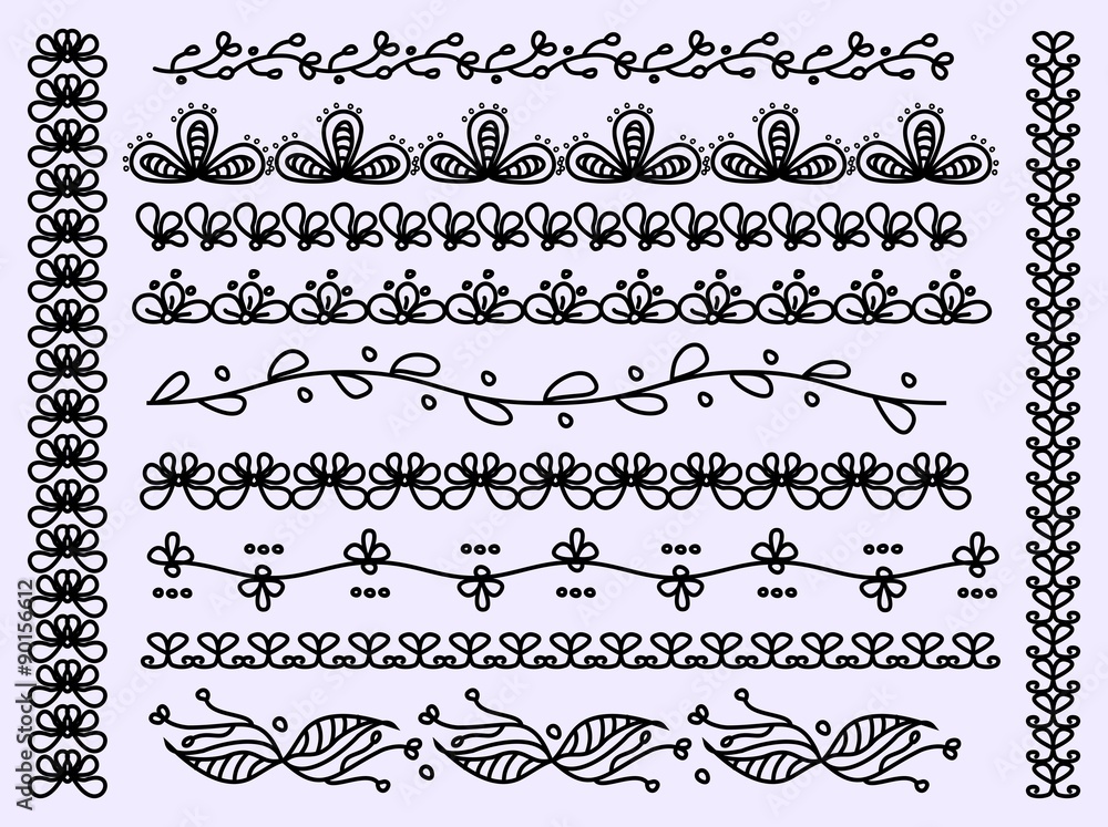Set of scalloped floral vector borders isolated