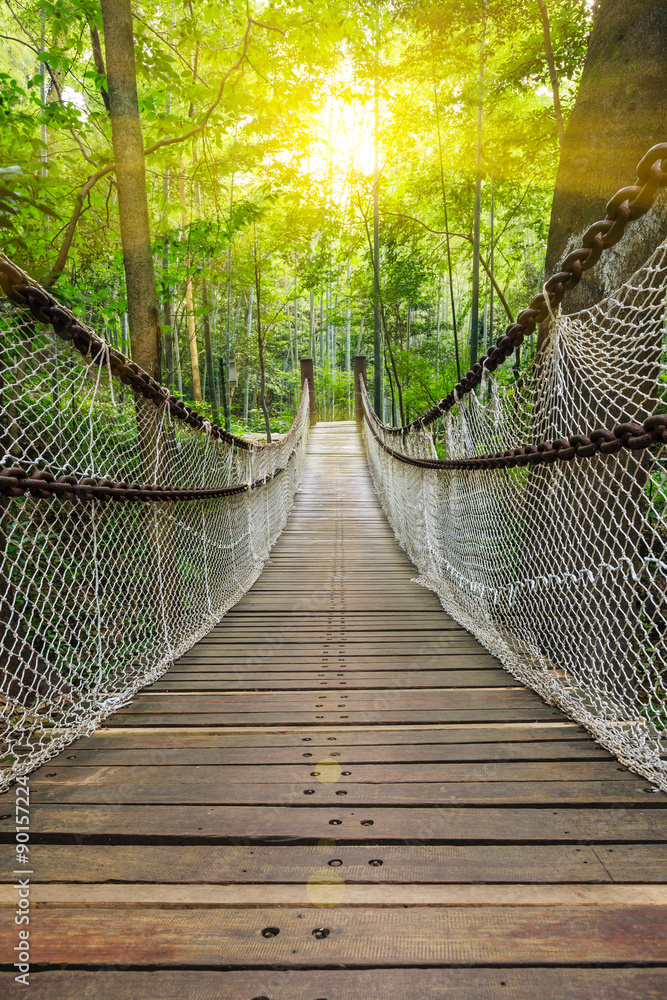 Obraz premium Most wiszący w lesie