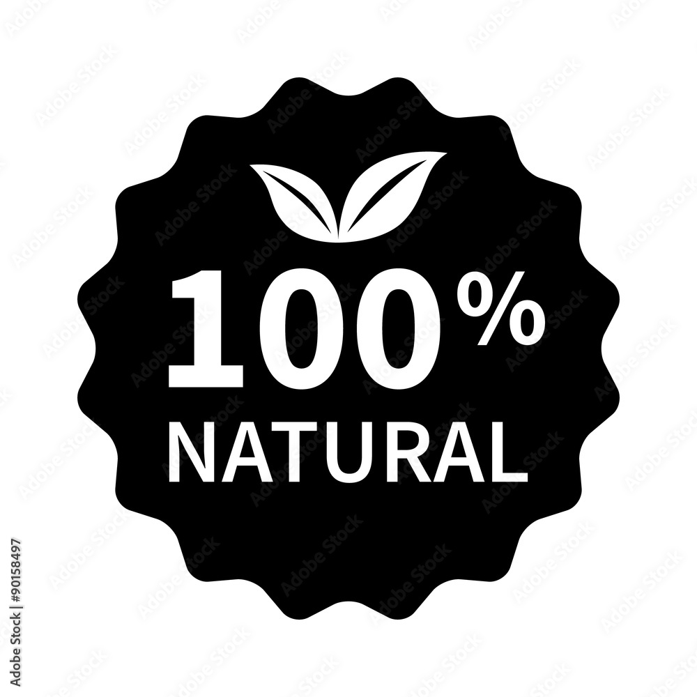 100% all natural stamp, label, sticker or stick flat icon for products and websites