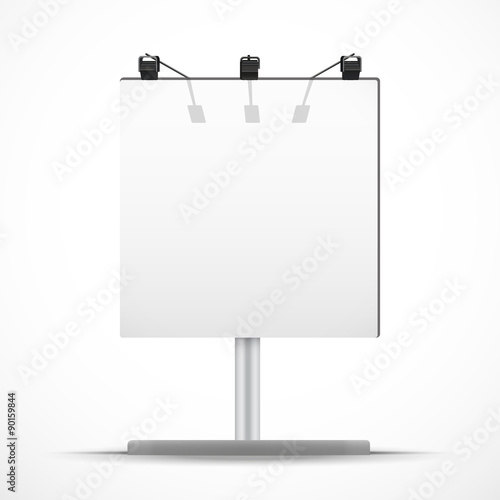 Empty square mockup billboard with spotlights and day light