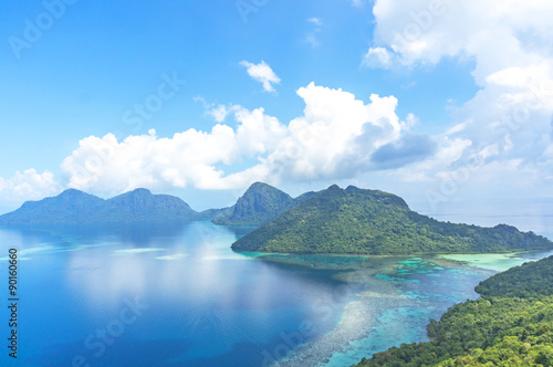 Aerial view of tropical island of Bohey Dulang near Siapdan Island, Sabah Borneo, Malaysia..