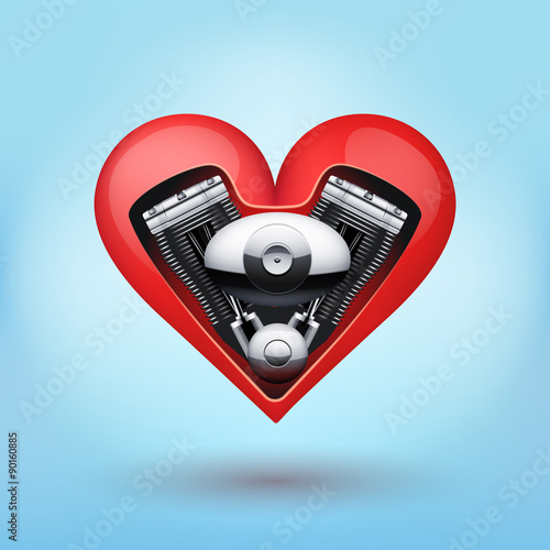 Metal engine inside a red heart