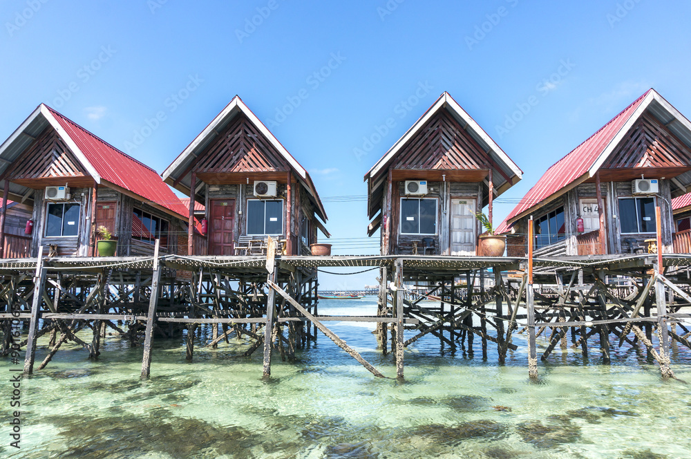 Water bungalows at Mabul Island in Borneo, Malaysia.