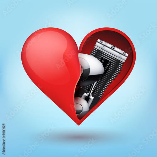 Metal engine inside a red heart