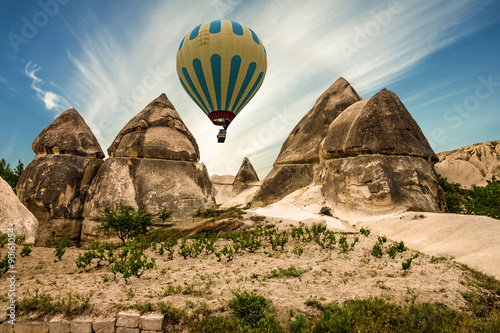 Hot air balloon, Goreme open air museum, Cappadocia, Turkey.