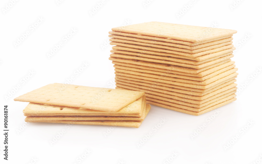 Biscuits or crackers on white background