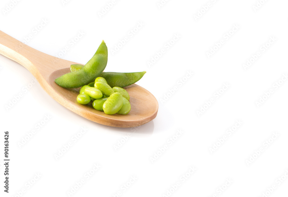 custom made wallpaper toronto digitalGreen soya , Wooden spoon on white background.