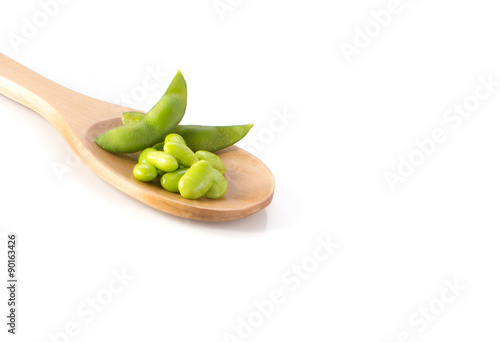 Wallpaper Mural Green soya , Wooden spoon on white background. Torontodigital.ca