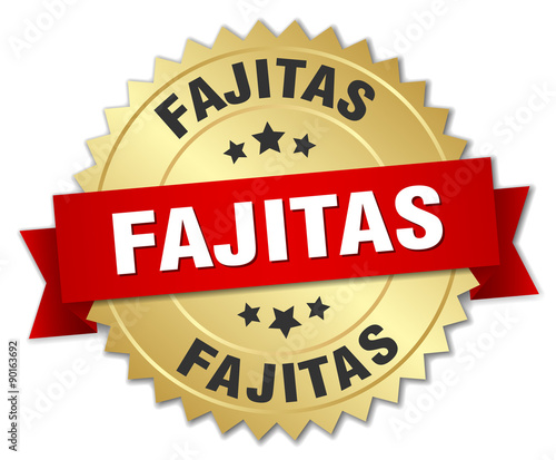 fajitas 3d gold badge with red ribbon