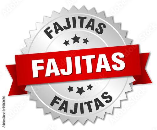 fajitas 3d silver badge with red ribbon