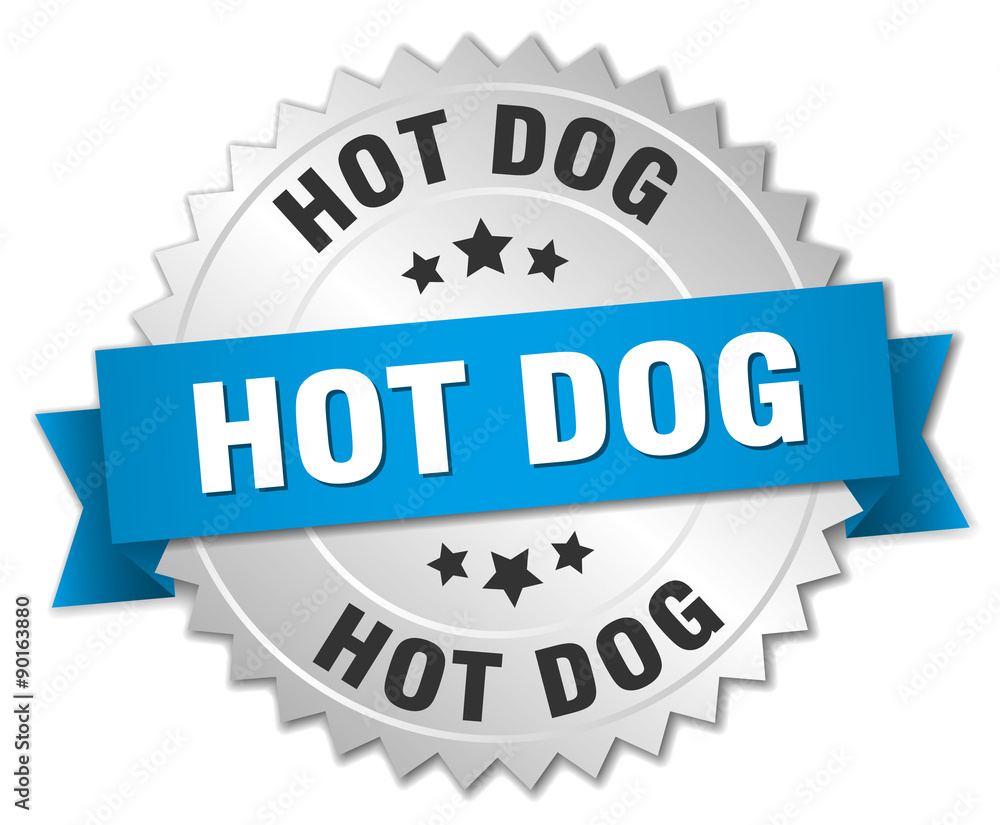 hot dog 3d silver badge with blue ribbon hot dog 3d silver badge with blue ribbon