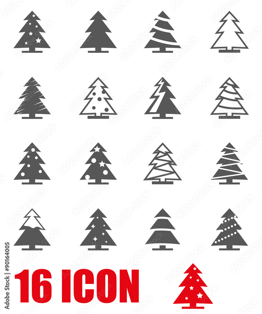 Vector grey christmas tree icon set Vector grey christmas tree icon set