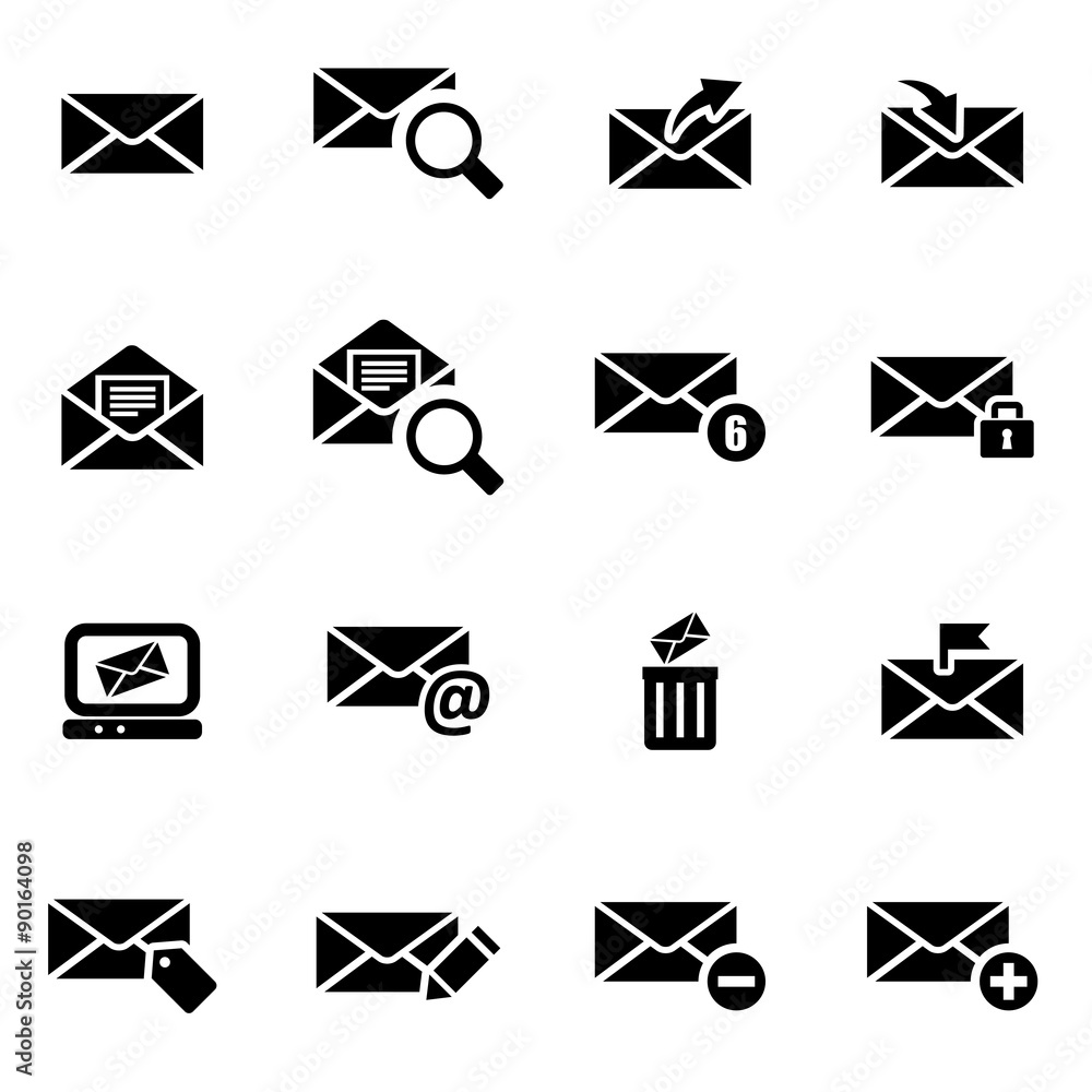 Vector black email icon set Vector black email icon set