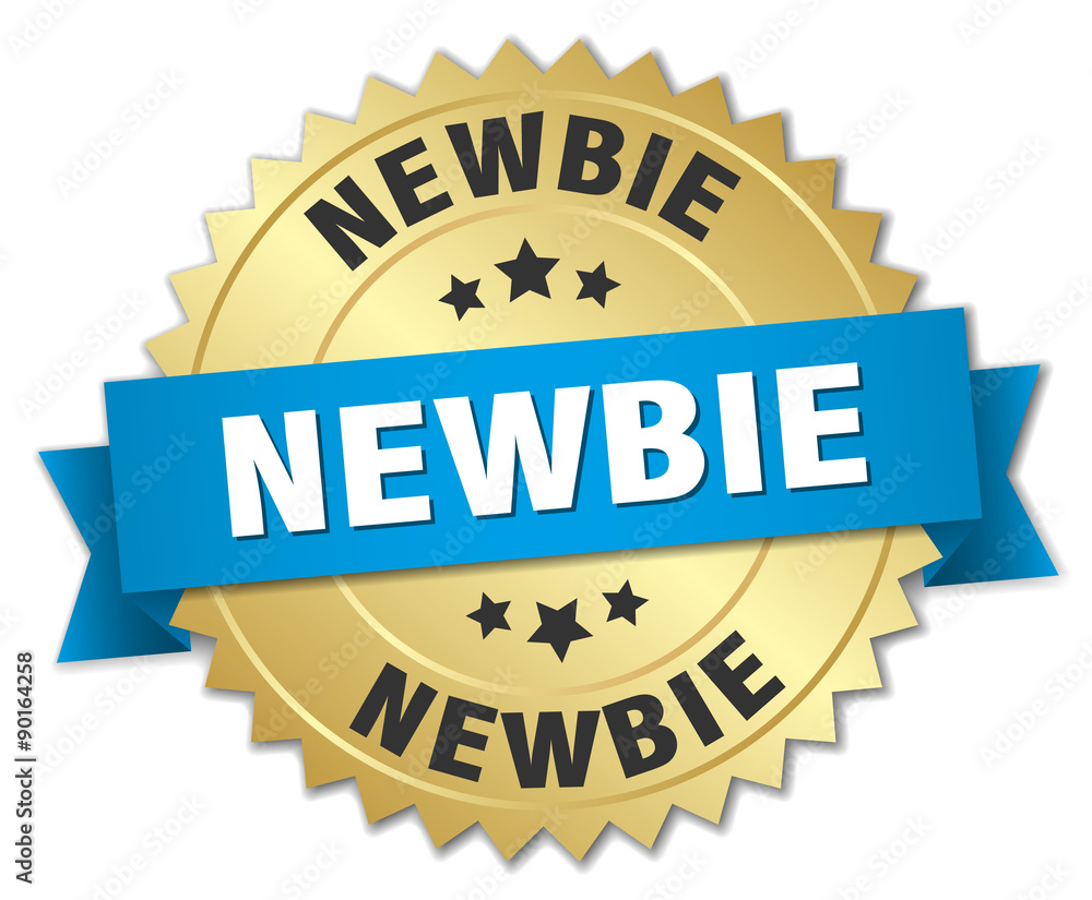 newbie 3d gold badge with blue ribbon