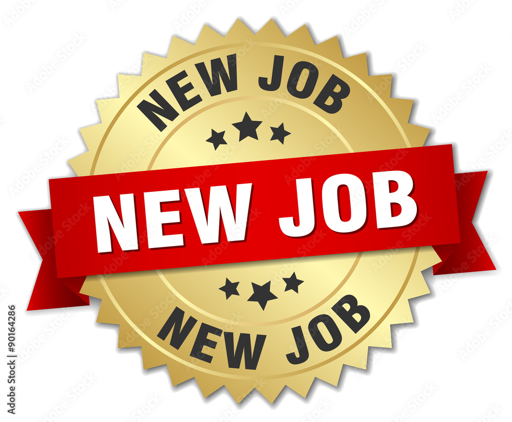 new job 3d gold badge with red ribbon new job 3d gold badge with red ribbon