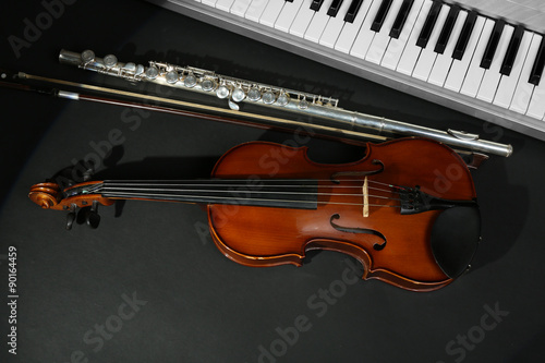 Musical instruments on dark background